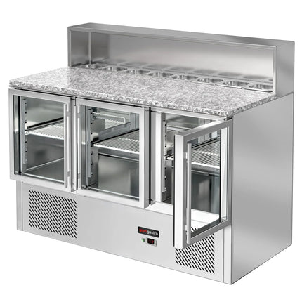 GGM Gastro Commercial Saladette Counter ECO - 1368mm - 402L - 3 glass doors - for 7 x GN 1/6