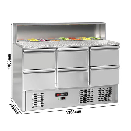 GGM Gastro Commercial Saladette Counter ECO - 1368mm - 402L - 6 drawers - open top for 8 x GN 1/6 & stainless steel hinged lid