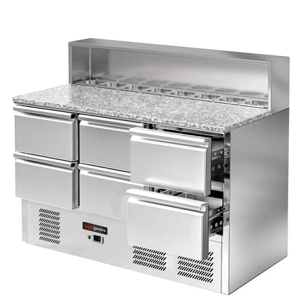 GGM Gastro Commercial Saladette Counter ECO - 1368mm - 402L - 6 drawers - open top for 8 x GN 1/6 & stainless steel hinged lid