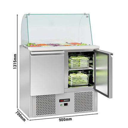 GGM Gastro Commercial Saladette Counter ECO - 900mm - 240L - 2 doors - with glass canopy for 2 x GN 1/1 & 3 x GN 1/6