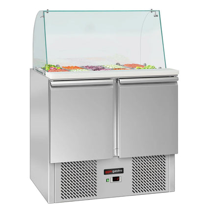 GGM Gastro Commercial Saladette Counter ECO - 900mm - 240L - 2 doors - with glass canopy for 2 x GN 1/1 & 3 x GN 1/6
