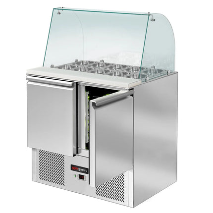 GGM Gastro Commercial Saladette Counter ECO - 900mm - 240L - 2 doors - with glass canopy for 2 x GN 1/1 & 3 x GN 1/6