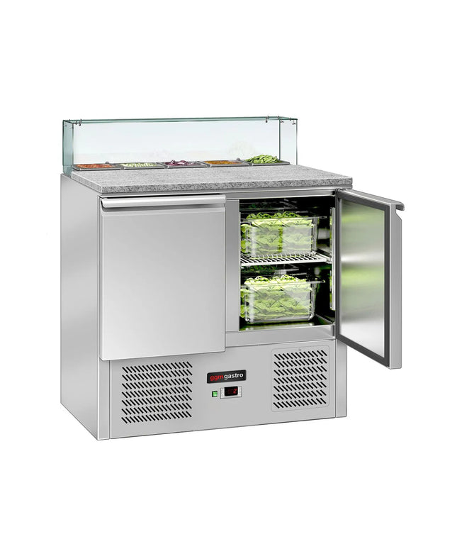 GGM Gastro Commercial Saladette Counter ECO - 900mm - 240L - 2 doors - with square glass canopy for 5 x GN 1/6