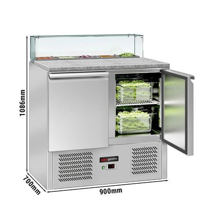GGM Gastro Commercial Saladette Counter ECO - 900mm - 240L - 2 doors - with square glass canopy for 5 x GN 1/6