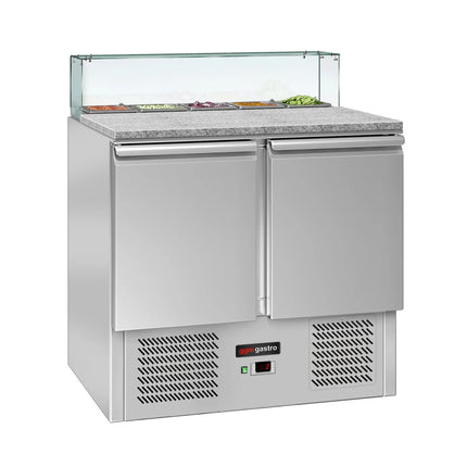 GGM Gastro Commercial Saladette Counter ECO - 900mm - 240L - 2 doors - with square glass canopy for 5 x GN 1/6