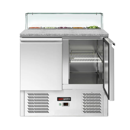 GGM Gastro Commercial Saladette Counter ECO - 900mm - 240L - 2 doors - with square glass canopy for 5 x GN 1/6