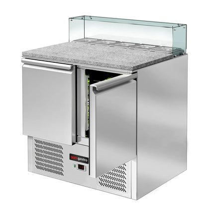 GGM Gastro Commercial Saladette Counter ECO - 900mm - 240L - 2 doors - with square glass canopy for 5 x GN 1/6