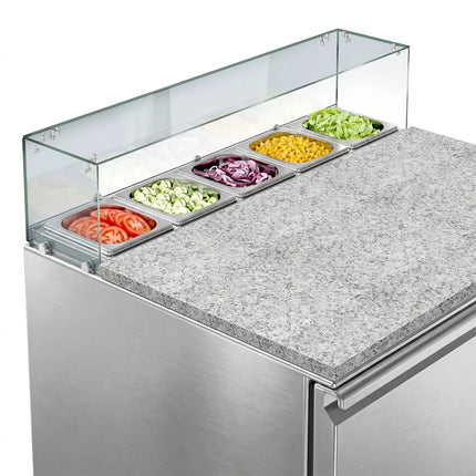 GGM Gastro Commercial Saladette Counter ECO - 900mm - 240L - 2 doors - with square glass canopy for 5 x GN 1/6