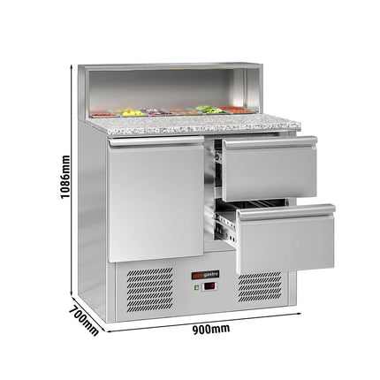 GGM Gastro Commercial Saladette Counter ECO - 903mm - 240L - 1 door & 2 drawers - with stainless steel hinged lid for 5 x GN 1/6