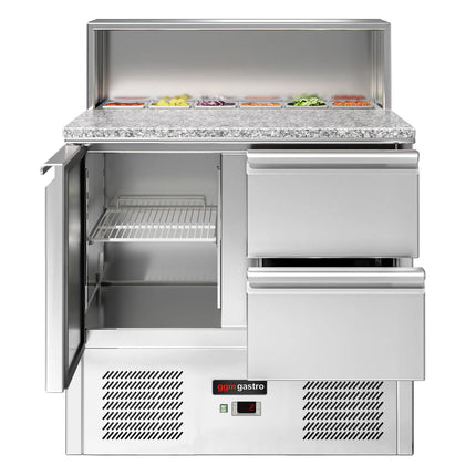 GGM Gastro Commercial Saladette Counter ECO - 903mm - 240L - 1 door & 2 drawers - with stainless steel hinged lid for 5 x GN 1/6