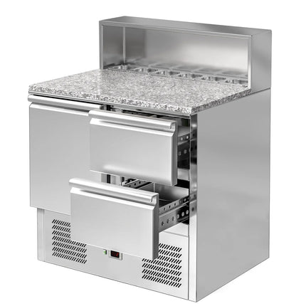 GGM Gastro Commercial Saladette Counter ECO - 903mm - 240L - 1 door & 2 drawers - with stainless steel hinged lid for 5 x GN 1/6
