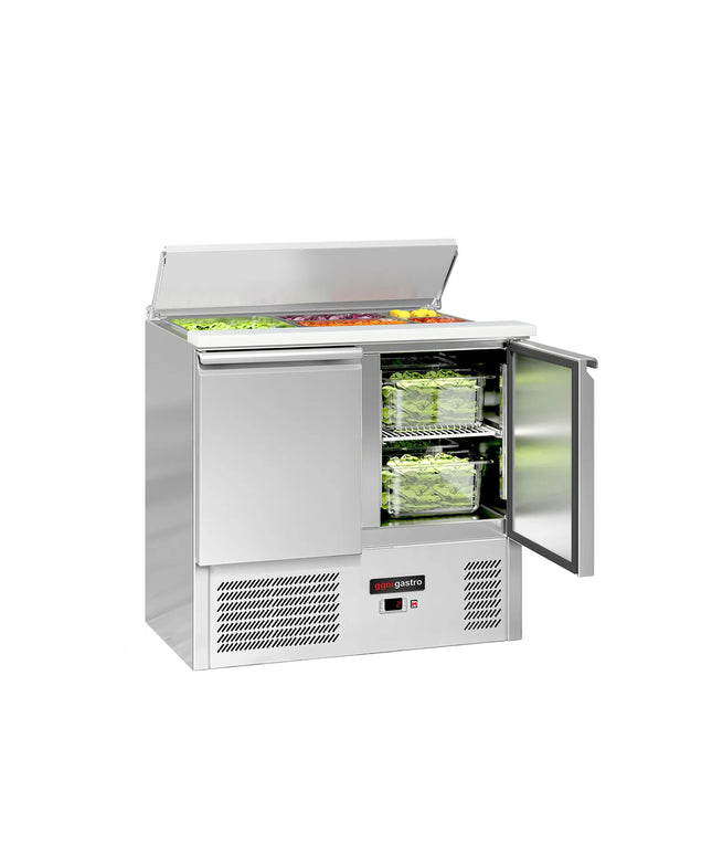 GGM Gastro Commercial Saladette Counter ECO - 903mm - 240L - 2 doors - open top for 2 x GN 1/1 & 3 x GN 1/6 & stainless steel hinged lid