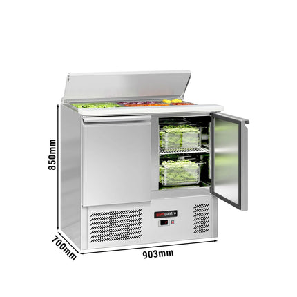 GGM Gastro Commercial Saladette Counter ECO - 903mm - 240L - 2 doors - open top for 2 x GN 1/1 & 3 x GN 1/6 & stainless steel hinged lid