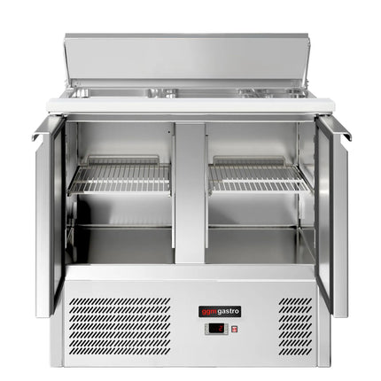 GGM Gastro Commercial Saladette Counter ECO - 903mm - 240L - 2 doors - open top for 2 x GN 1/1 & 3 x GN 1/6 & stainless steel hinged lid