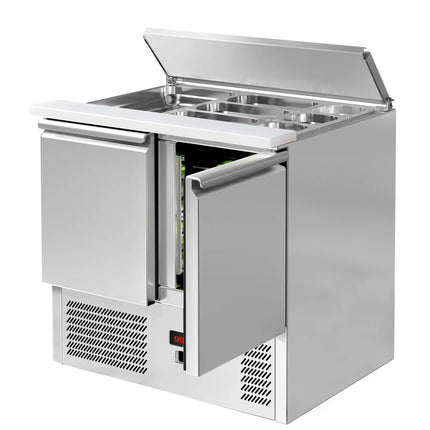 GGM Gastro Commercial Saladette Counter ECO - 903mm - 240L - 2 doors - open top for 2 x GN 1/1 & 3 x GN 1/6 & stainless steel hinged lid