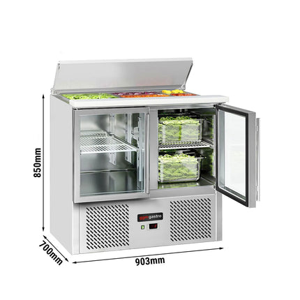 GGM Gastro Commercial Saladette Counter ECO - 903mm - 240L - 2 glass doors - open top for 2 x GN 1/1 & 3 x GN 1/6 & stainless steel retractable lid