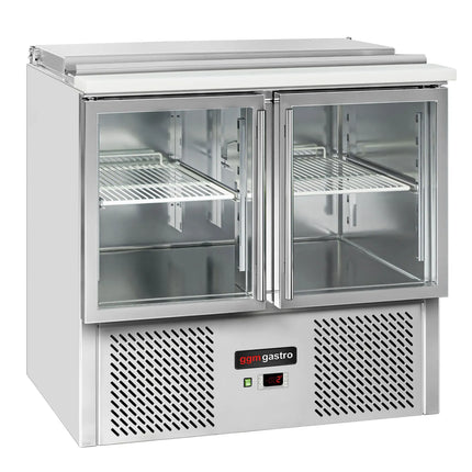 GGM Gastro Commercial Saladette Counter ECO - 903mm - 240L - 2 glass doors - open top for 2 x GN 1/1 & 3 x GN 1/6 & stainless steel retractable lid