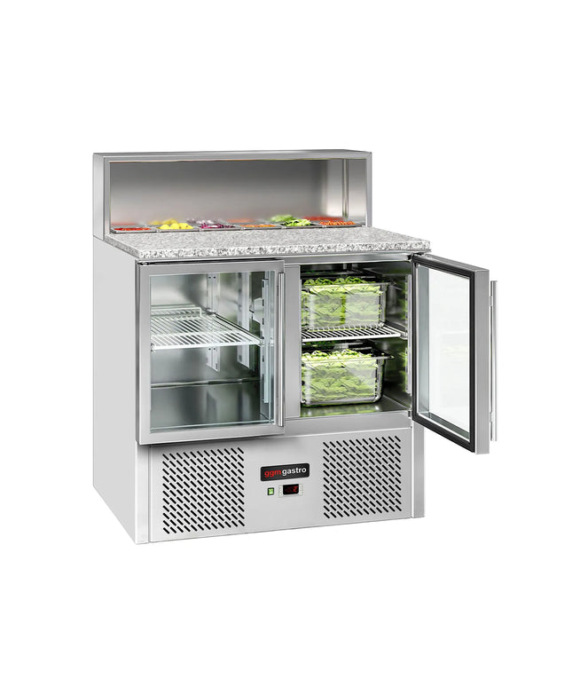 GGM Gastro Commercial Saladette Counter ECO - 903mm - 240L - 2 glass doors - with stainless steel hinged lid for 5 x GN 1/6
