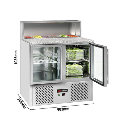 GGM Gastro Commercial Saladette Counter ECO - 903mm - 240L - 2 glass doors - with stainless steel hinged lid for 5 x GN 1/6