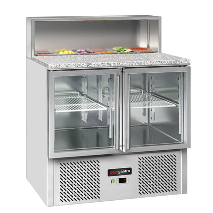 GGM Gastro Commercial Saladette Counter ECO - 903mm - 240L - 2 glass doors - with stainless steel hinged lid for 5 x GN 1/6