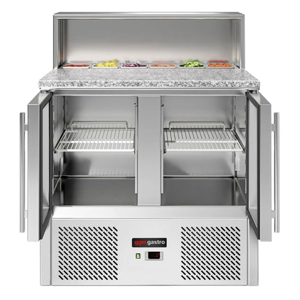 GGM Gastro Commercial Saladette Counter ECO - 903mm - 240L - 2 glass doors - with stainless steel hinged lid for 5 x GN 1/6