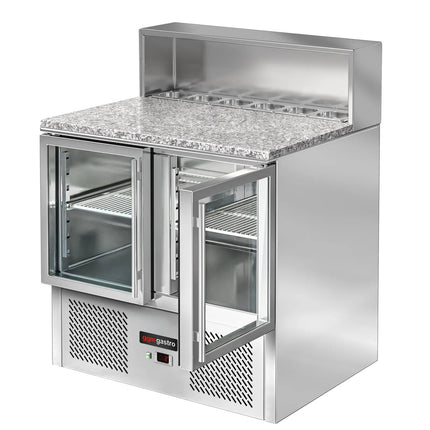GGM Gastro Commercial Saladette Counter ECO - 903mm - 240L - 2 glass doors - with stainless steel hinged lid for 5 x GN 1/6