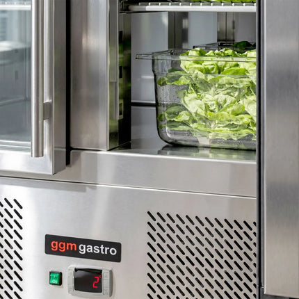 GGM Gastro Commercial Saladette Counter ECO - 903mm - 240L - 2 glass doors - with stainless steel hinged lid for 5 x GN 1/6