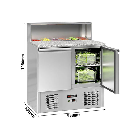GGM Gastro Commercial Saladette Counter ECO - 903mm - 240L - Black Front - 2 doors - with glass canopy for 5 x GN 1/6 & stainless steel hinged lid