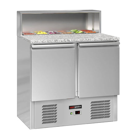 GGM Gastro Commercial Saladette Counter ECO - 903mm - 240L - Black Front - 2 doors - with glass canopy for 5 x GN 1/6 & stainless steel hinged lid