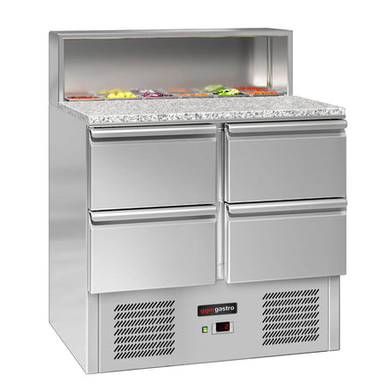 GGM Gastro Commercial Saladette Counter ECO - 903mm - 240L - Black Front - 4 drawers - with glass canopy for 5 x GN 1/6 & stainless steel hinged lid