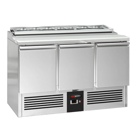 GGM Gastro Commercial Saladette Counter PREMIUM - 1365mm - 248L - 3 doors - with glass lid for 7 x GN 1/3