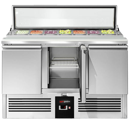 GGM Gastro Commercial Saladette Counter PREMIUM - 1365mm - 248L - 3 doors - with glass lid for 7 x GN 1/3