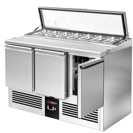 GGM Gastro Commercial Saladette Counter PREMIUM - 1365mm - 248L - 3 doors - with glass lid for 7 x GN 1/3
