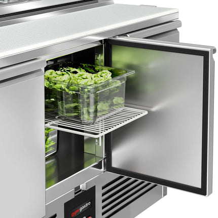 GGM Gastro Commercial Saladette Counter PREMIUM - 1365mm - 248L - 3 doors - with glass lid for 7 x GN 1/3