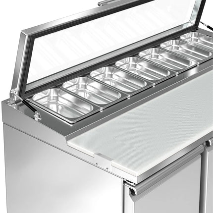 GGM Gastro Commercial Saladette Counter PREMIUM - 1365mm - 248L - 3 doors - with glass lid for 7 x GN 1/3
