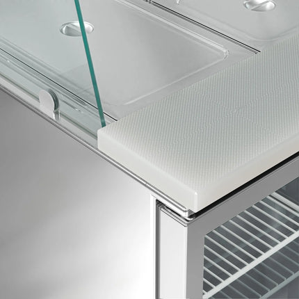 GGM Gastro Commercial Saladette Counter PREMIUM - 1368mm - 288L - 3 glass doors - with glass canopy for 4 x GN 1/1