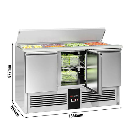 GGM Gastro Commercial Saladette Counter PREMIUM - 1368mm - 368L - 3 doors - for 4 x GN 1/1 & stainless steel hinged lid