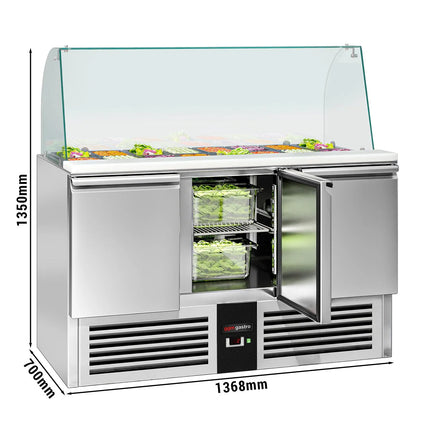 GGM Gastro Commercial Saladette Counter PREMIUM - 1368mm - 368L - 3 doors - with glass canopy for 4 x GN 1/1