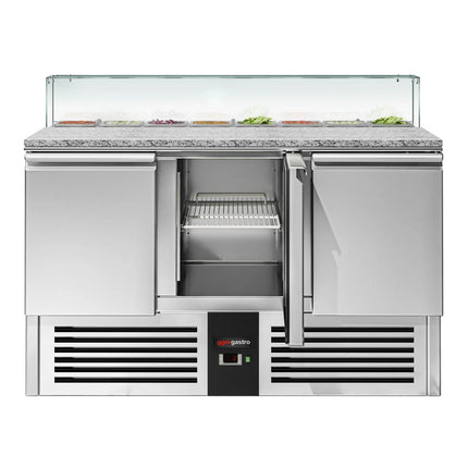 GGM Gastro Commercial Saladette Counter PREMIUM - 1368mm - 368L - 3 doors - with square glass canopy for 8 x GN 1/6