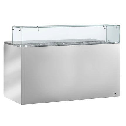GGM Gastro Commercial Saladette Counter PREMIUM - 1368mm - 368L - 3 doors - with square glass canopy for 8 x GN 1/6