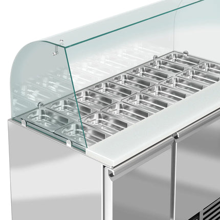 GGM Gastro Commercial Saladette Counter PREMIUM - 1368mm - 368L - 3 doors - with glass canopy for 4 x GN 1/1