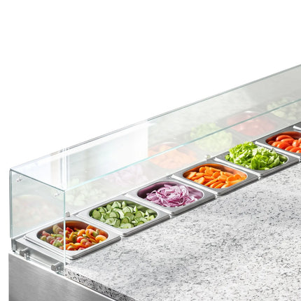 GGM Gastro Commercial Saladette Counter PREMIUM - 1368mm - 368L - 3 doors - with square glass canopy for 8 x GN 1/6