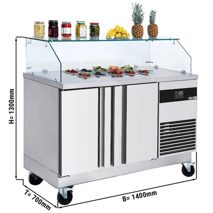GGM Gastro Commercial Saladette Counter PREMIUM - 1400mm - 2 doors - with square glass canopy for 6 x GN 1/6
