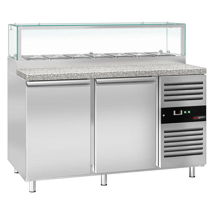 GGM Gastro Commercial Saladette Counter PREMIUM - 1510mm - 390L - 2 doors - with glass canopy for 7 x GN 1/3 & 1 shelf
