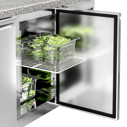 GGM Gastro Commercial Saladette Counter PREMIUM - 1510mm - 390L - 2 doors - with glass canopy for 7 x GN 1/3 & 1 shelf