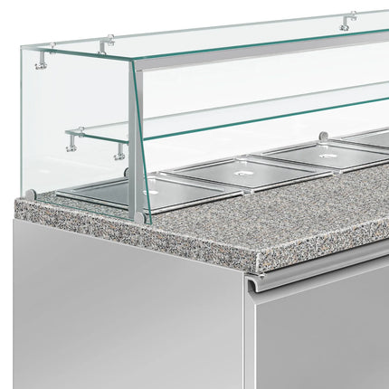 GGM Gastro Commercial Saladette Counter PREMIUM - 1515mm - 390L - 2 doors - with glass canopy for 4 x GN 1/1 & 1 shelf