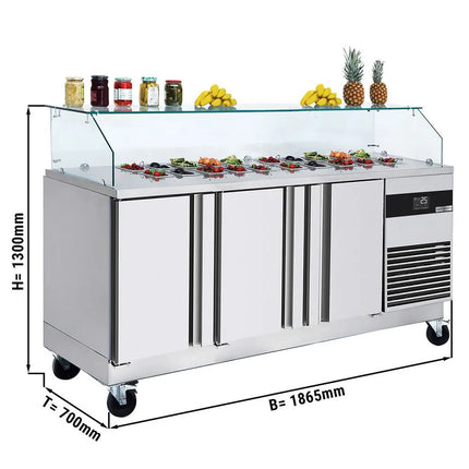 GGM Gastro Commercial Saladette Counter PREMIUM - 1865mm - 3 doors - with square glass canopy for 8 x GN 1/6