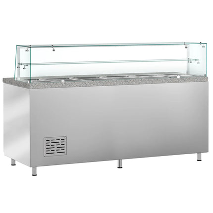 GGM Gastro Commercial Saladette Counter PREMIUM - 2020mm - 580L - 3 doors - with glass canopy for 5 x GN 1/1 & 1 x GN 2/4 & 1 shelf