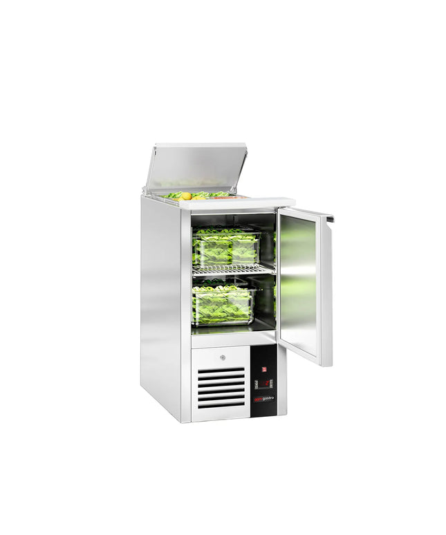 GGM Gastro Commercial Saladette Counter PREMIUM - 450mm - 102L - 1 door - open top for 1 x GN 1/1 & stainless steel hinged lid