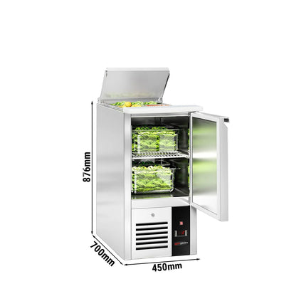 GGM Gastro Commercial Saladette Counter PREMIUM - 450mm - 102L - 1 door - open top for 1 x GN 1/1 & stainless steel hinged lid